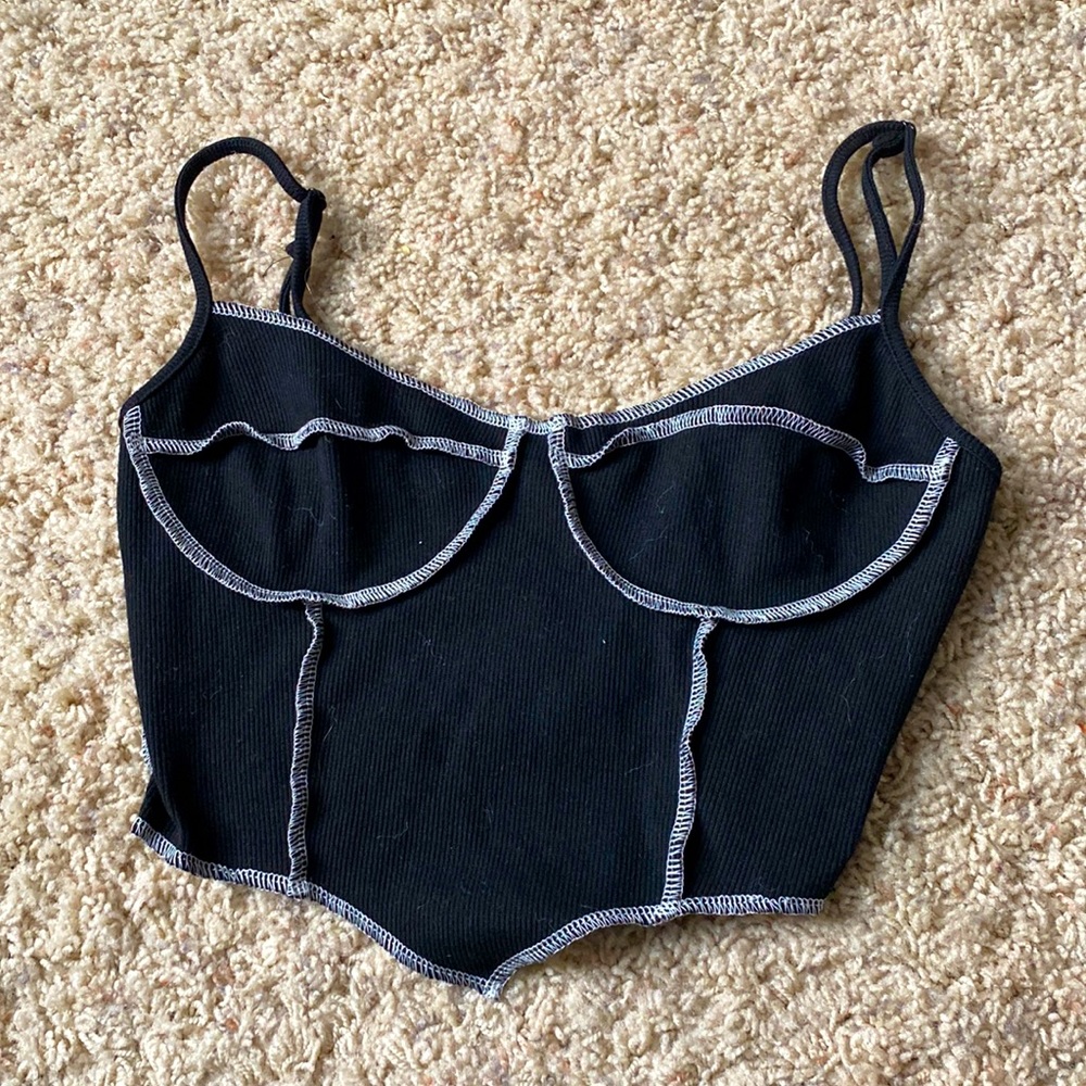 Black Bustier Outline Adjustable Strap Tank Top